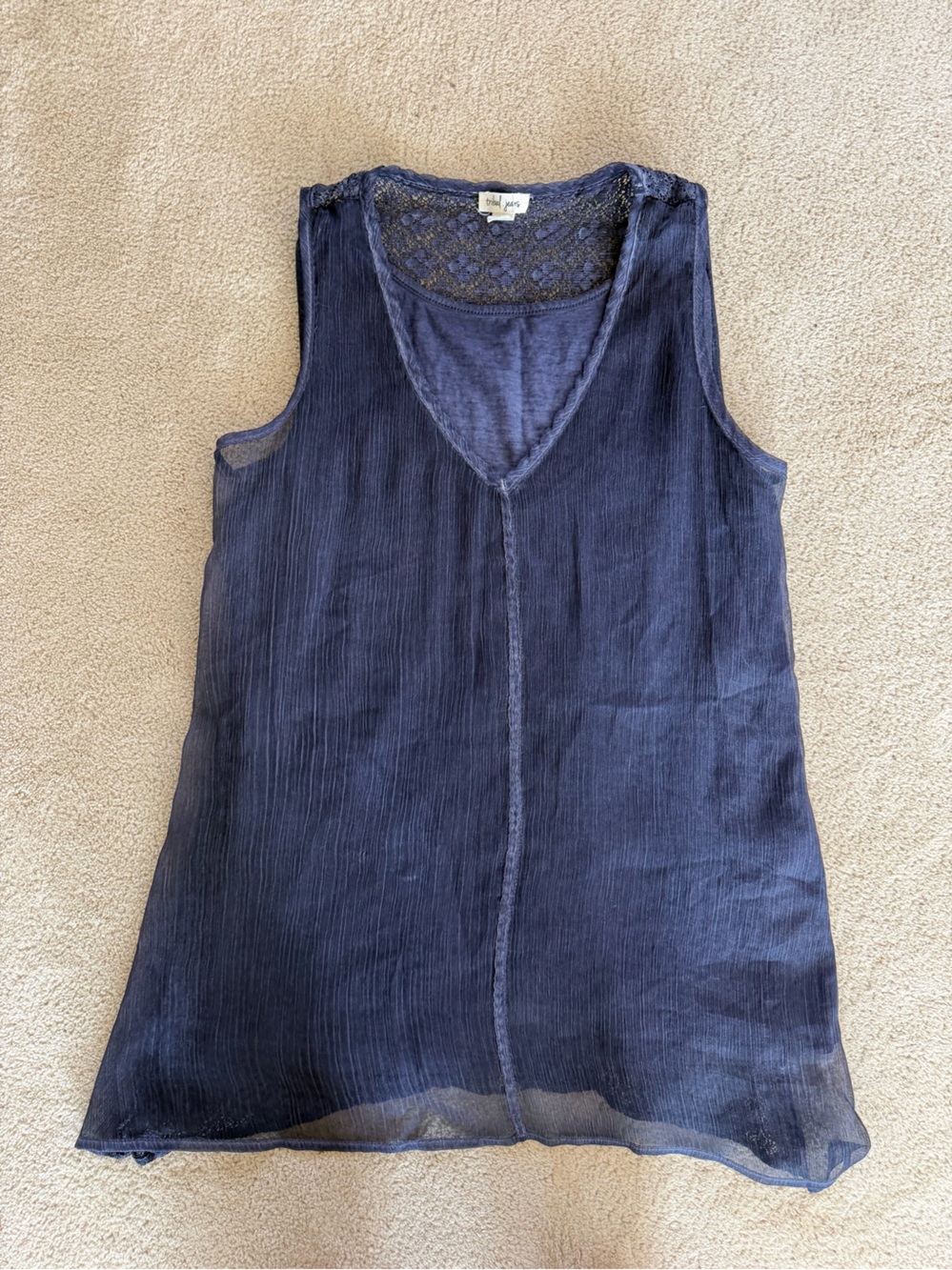 Tribal Navy Blue Sleeveless Lacy Tank Top
